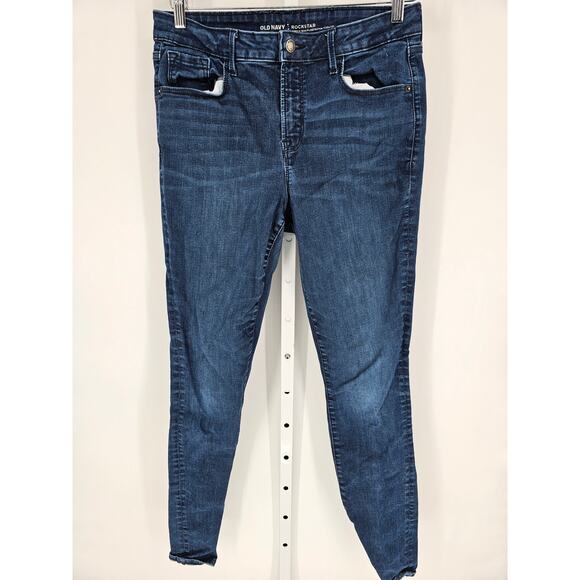 Old Navy Rockstar Women's Blue Pockets Belt Loop Denim Mid Rise Jeans Size 12 T - Picture 1 of 5